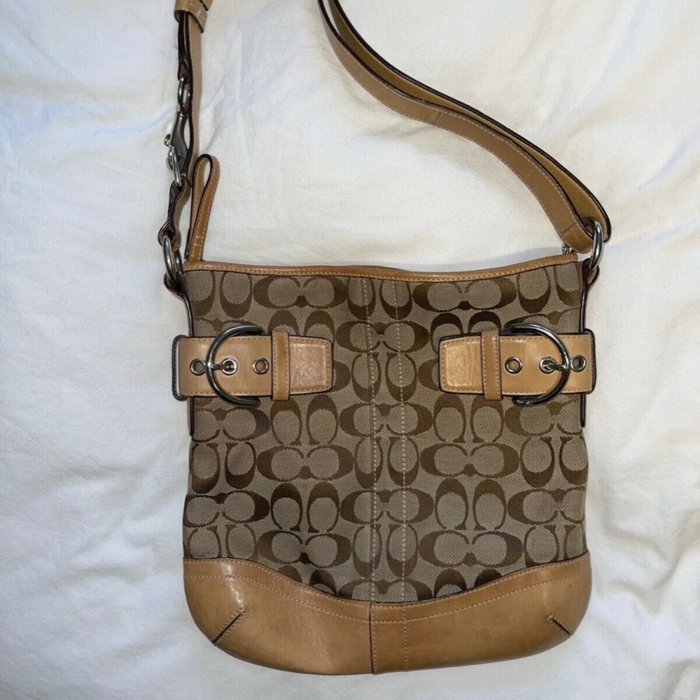 COACH Shoulder Bag No. C065-3574 Beige leather/canvas